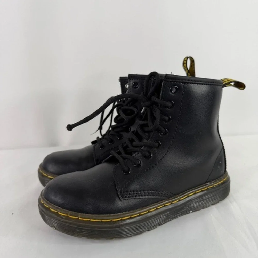 Dr.‎ Martens Zavala J Black T Lamper Leather Lace Up Zip Boots Kids Size 1